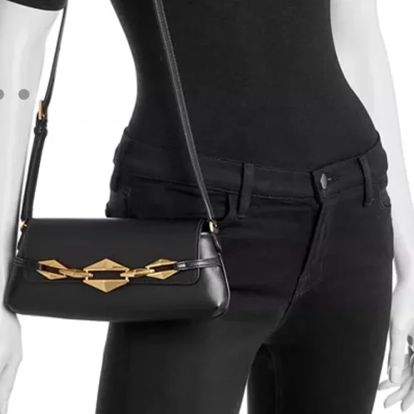 NEW JIMMY CHOO EAST WEST LEATHER SHOULDER BAG BLACK GOLD - Picture 8 of 16